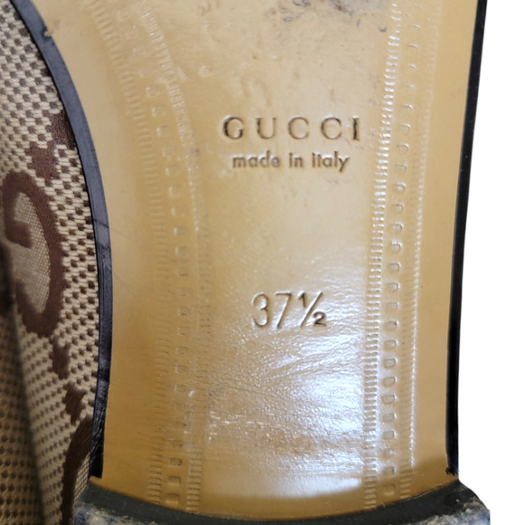 Gucci Monogram GG Horsebit Jordaan Loafers Canvas Brown Logo 7.5 37.5 431467 - Picture 10 of 13
